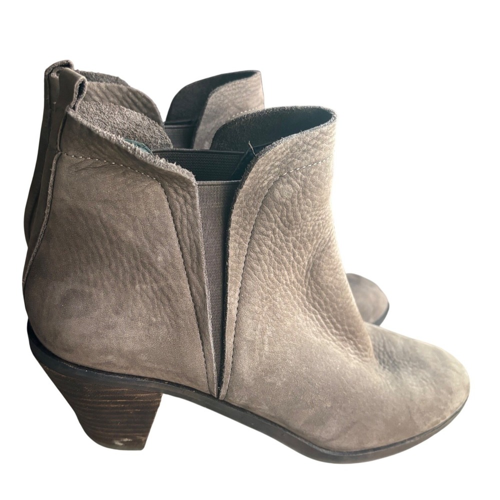 Lucky Brand Womens 9M Basel Grey Leather Ankle Boots Block Heel Cottage Whimsy